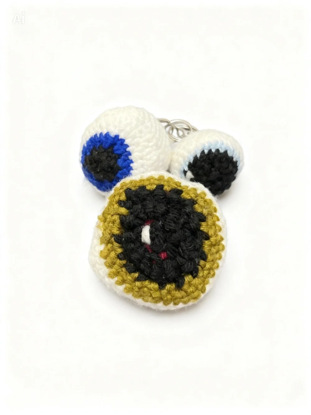Handmade Crochet Eye Keychain - Black, Mustard & White